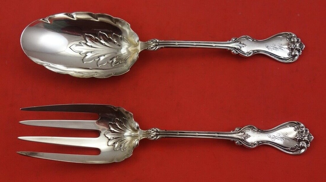 Whiting Duke of York Sterling Silver Salad Set 9 Inch Monogrammed: Whiting Duke of York Sterling Silver Salad Set 9 Inch Monogrammed Presenting a stunning Duke of York salad set crafted by Whiting, this exquisite collection is made from high-quality sterling silver (