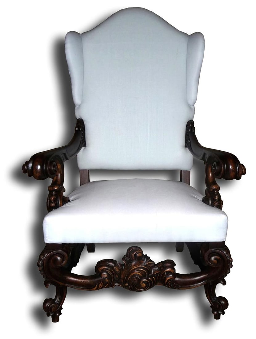 Rococo Style Distressed Walnut Ottoman: Rococo Style Distressed Walnut Ottoman This exquisite Rococo-style ottoman showcases a lavish design that adds elegance to any decor. Crafted to evoke antique charm, it features a distressed walnut mu