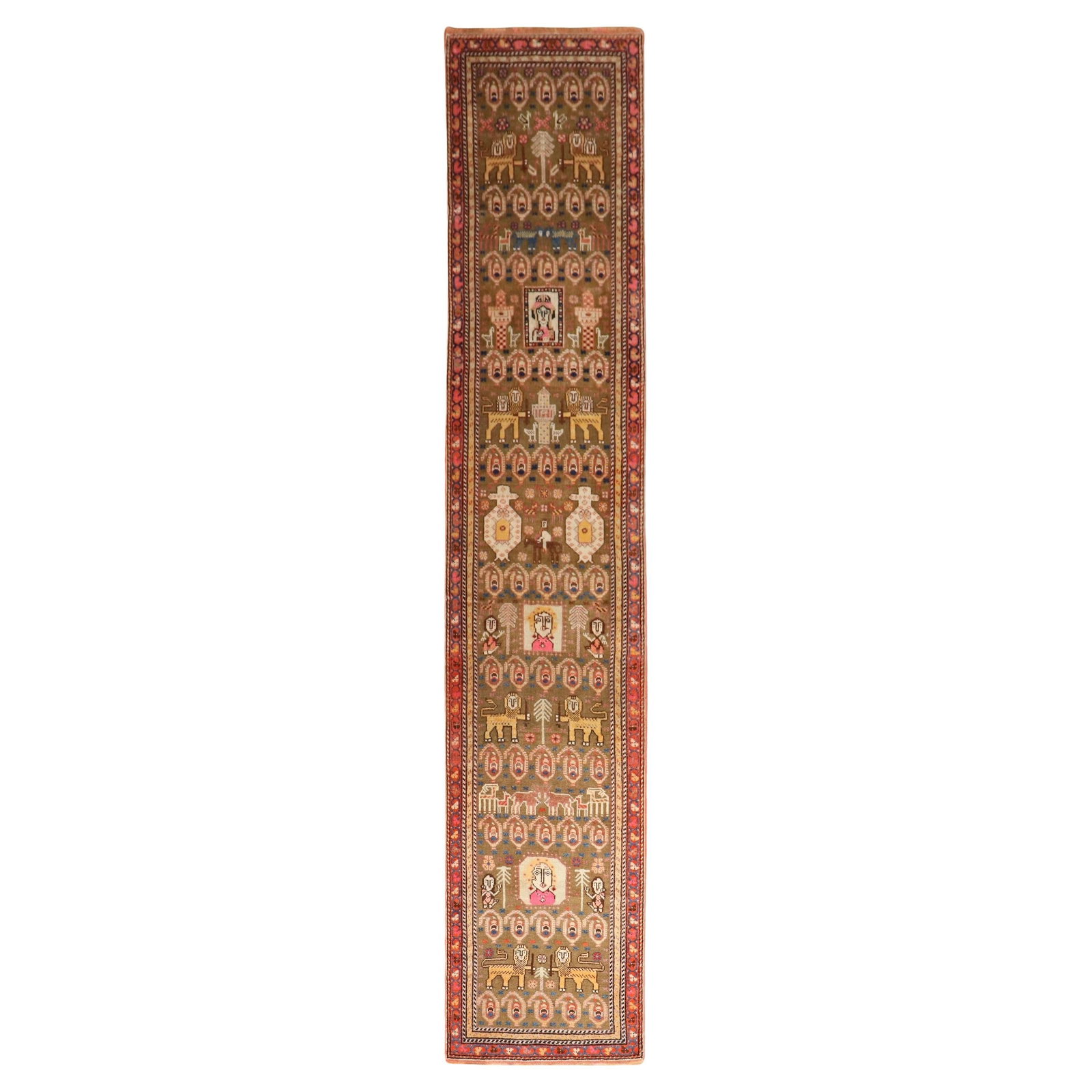 Zabihi Collection Persian Wool Lion Motif Long Runner 31 x 149 in: Zabihi Collection Persian Wool Lion Motif Long Runner 31 x 149 in This stunning long runner features a captivating lion motif, showcasing the rich heritage of Northwest Persian folk art. Hand-woven fr