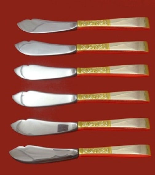 Gorham Golden Scroll Sterling Silver 6-Piece Trout Knife Set: Gorham Golden Scroll Sterling Silver 6-Piece Trout Knife Set This exquisite 6-piece trout knife set features the elegant Golden Scroll pattern by Gorham. Crafted from high-quality sterling silver, eac