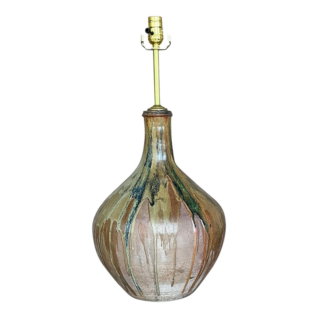 Vintage Boho Drip Glaze Pottery Lamp 24.75 in Taupe (1 of 6)