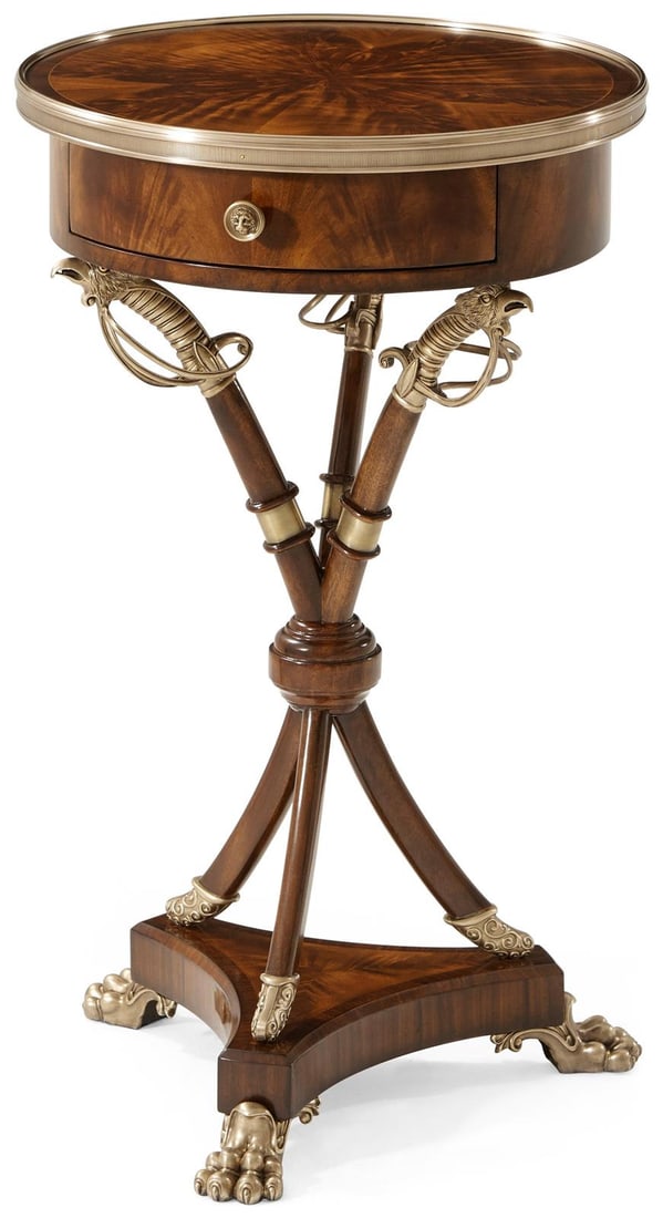 Mahogany Circular Accent Table with Brass Accents in Regency Style (1 of 2)