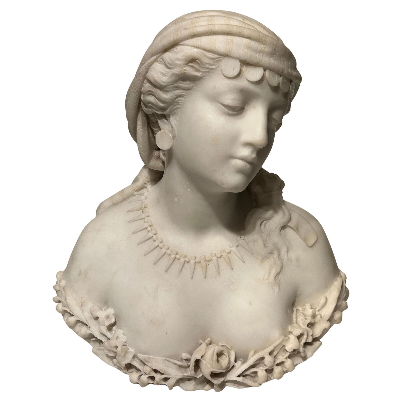 Italian Marble Bust Depicting Sulamitide Late 19th Century Hand-Carved Sculpture (1 of 8)