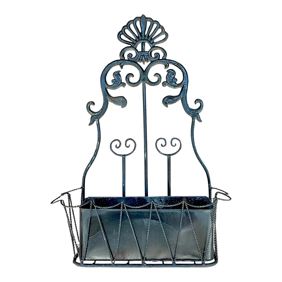 Vintage Boho Black Wrought Iron Hanging Wall Planter 20 x 28.5 (1 of 7)