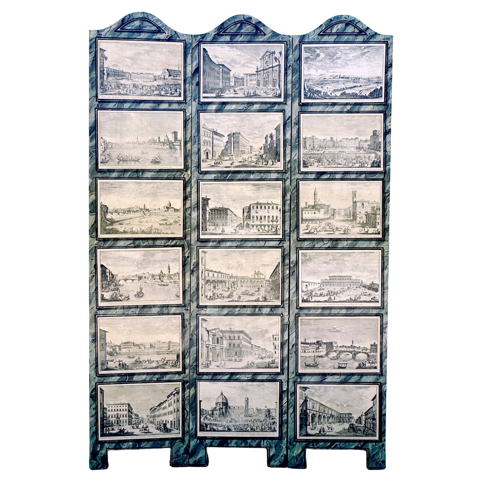 Maitland-Smith Neoclassical 3-Panel Screen with 18 Views of Italy (1 of 14)