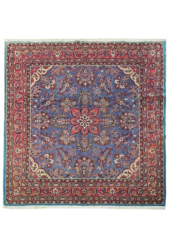 6'10 x 7' Handwoven Blue Persian Sarouk Area Rug: 6'10 x 7' Handwoven Blue Persian Sarouk Area Rug Free continental US Shipping Introducing the exquisite 6' 10" x 7' Blue Fine Persian Sarouk Square Rug, a stunning representation of traditional Persia