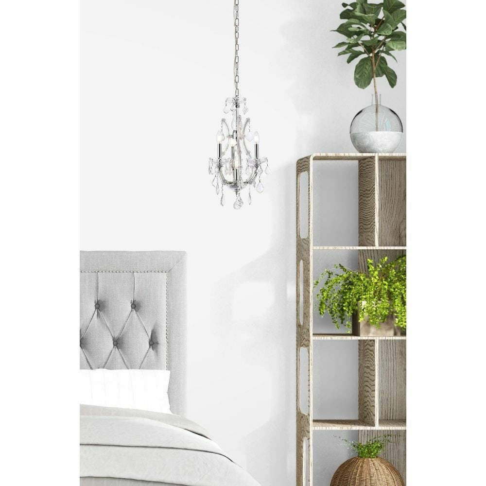 Maria Theresa 4-Light Chrome Crystal Pendant Chandelier: Maria Theresa 4-Light Chrome Crystal Pendant Chandelier Illuminate your space with the elegant Maria Theresa 4-Light Crystal Pendant Chandelier. Featuring a sleek chrome finish and adorned with royal