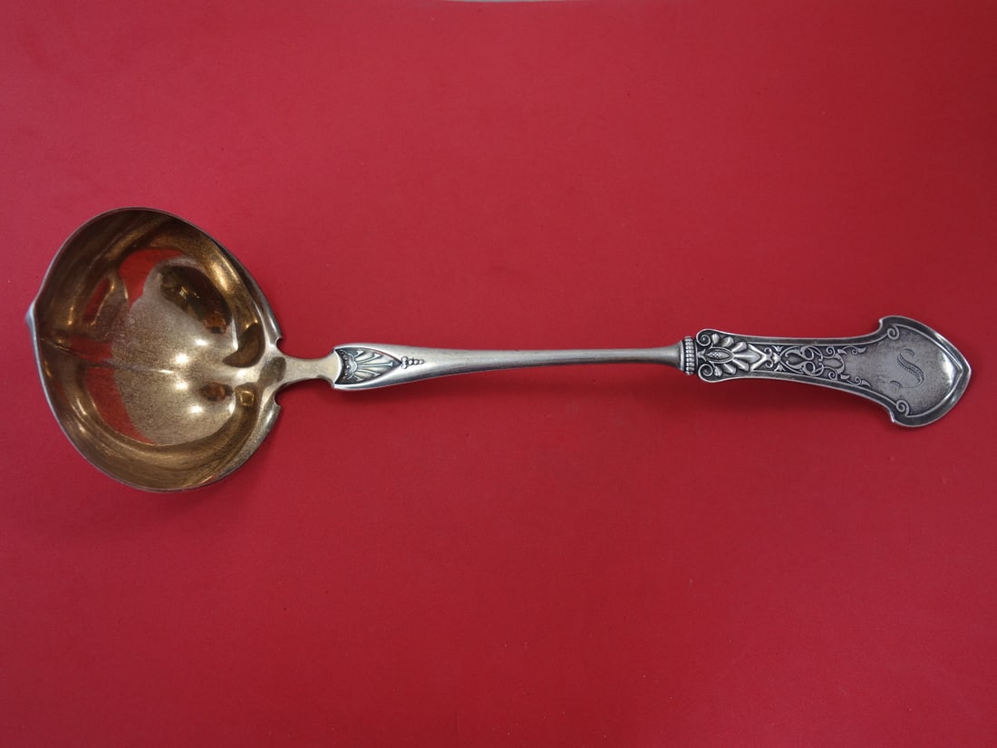 Gorham Corinthian Sterling Silver Soup Ladle Gold Washed 13 Inch: Gorham Corinthian Sterling Silver Soup Ladle Gold Washed 13 Inch This exquisite 13" soup ladle is crafted from sterling silver and features the elegant Corinthian pattern by Gorham. Dating back to the