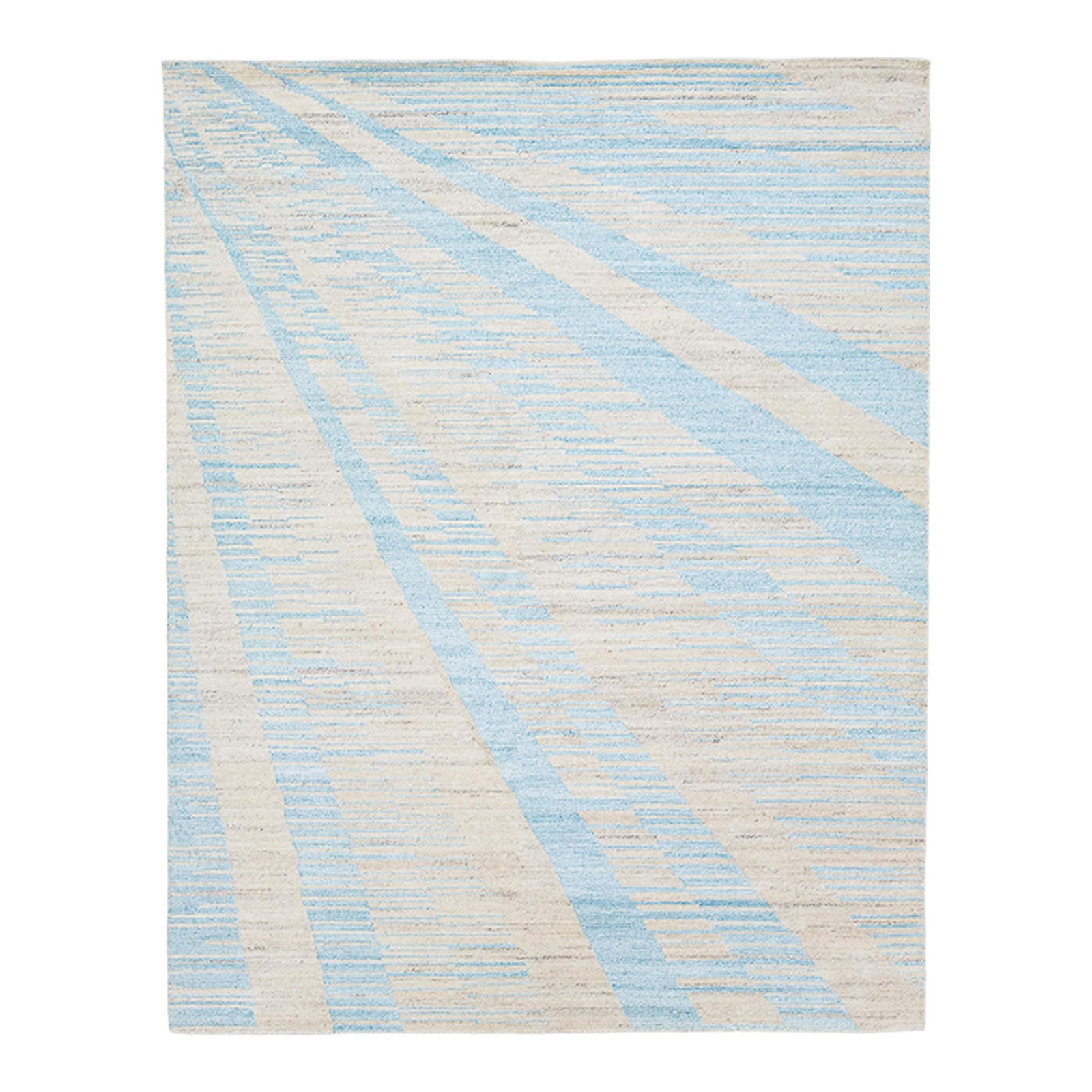 Contemporary Art Deco Handmade Wool Rug Beige Blue 7'11 x 10'1: Contemporary Art Deco Handmade Wool Rug Beige Blue 7'11 x 10'1 This stunning 2020s Art Deco modern handmade wool rug showcases a captivating abstract design with a beige backdrop adorned by elegant