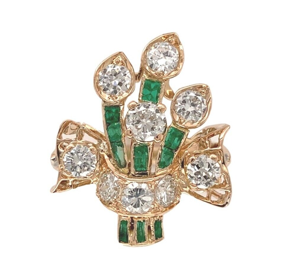 14k Yellow Gold 1.50ct Diamond Bouquet Ring Retro Era Size 6 (1 of 9)