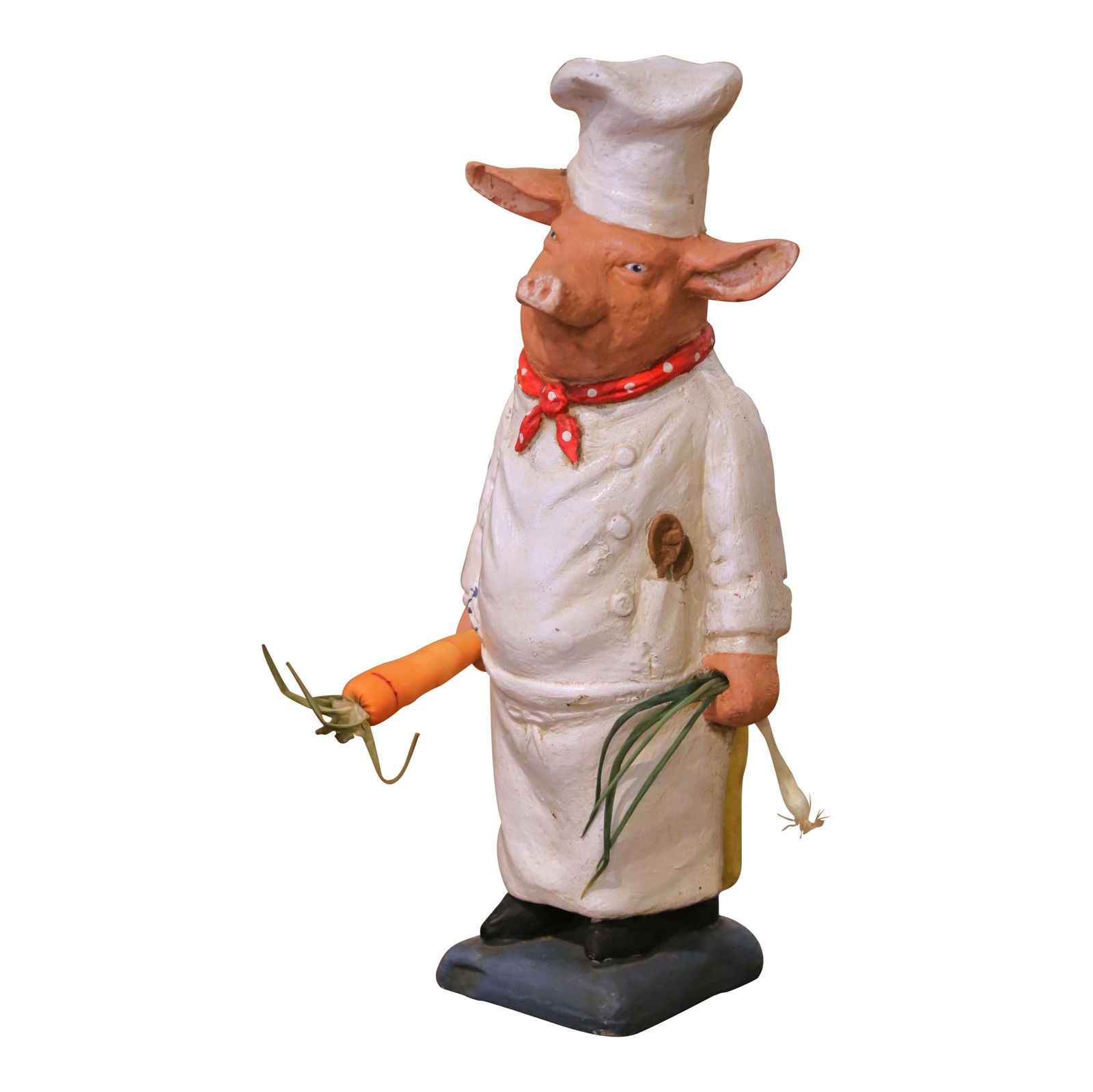 Hand-Painted French Chef Display Figure Circa 1960 Composition Sculpture: Hand-Painted French Chef Display Figure Circa 1960 Composition Sculpture This mid-century French display chef figure, crafted circa 1960, embodies the playful charm of traditional French food shops an
