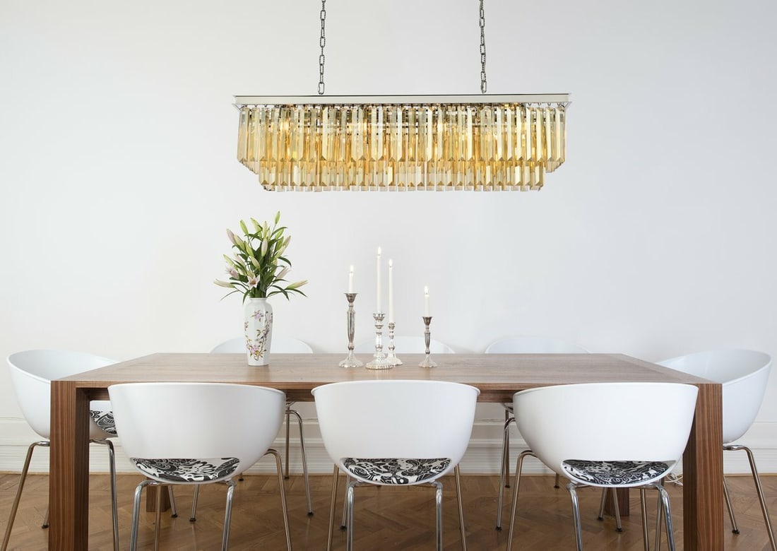 Sydney 12-Light 50 Inch Polished Nickel Chandelier with Golden Teak Crystals: Sydney 12-Light 50 Inch Polished Nickel Chandelier with Golden Teak Crystals Illuminate your space with this stunning Sydney 12-Light Chandelier, crafted with a polished nickel frame and adorned with