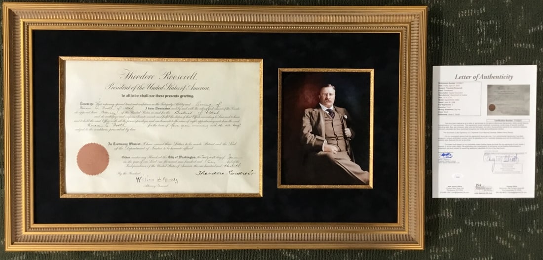 Theodore Roosevelt Signed Appointment Document Custom Frame JSA Authenticated - 6