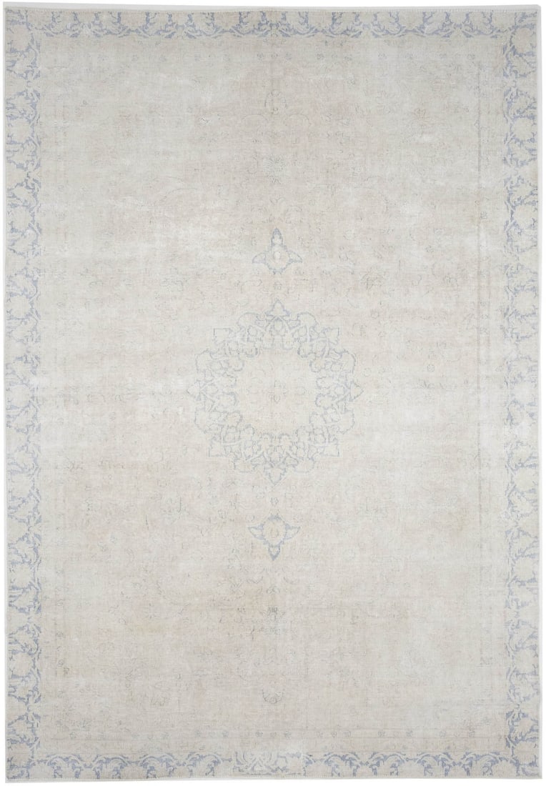 Hand-Knotted Vintage Wool Area Rug Floral Pattern 8'6 x 12'6: Hand-Knotted Vintage Wool Area Rug Floral Pattern 8'6 x 12'6 This antique distressed Oriental rug features a muted floral pattern in beige, blue-gray, cream, and brown tones. Hand-knotted from wool an
