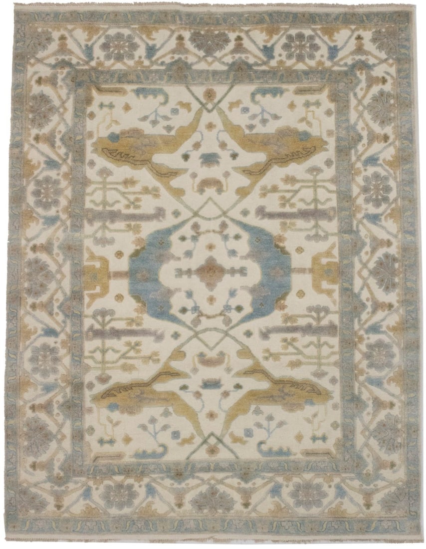 Handmade Wool Oushak Rug 7'9 x 9'10 Floral Pattern High-Relief Carved Area Carpet (1 of 17)