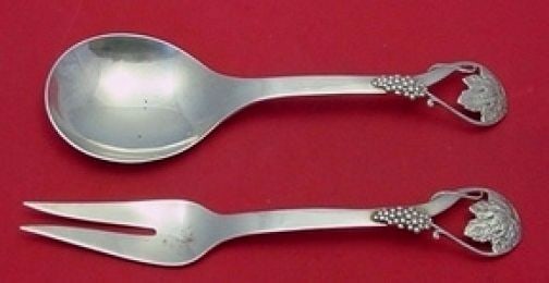 Frank Whiting 2pc Sterling Silver Salad Serving Set Grapes Vines 9in (1 of 1)