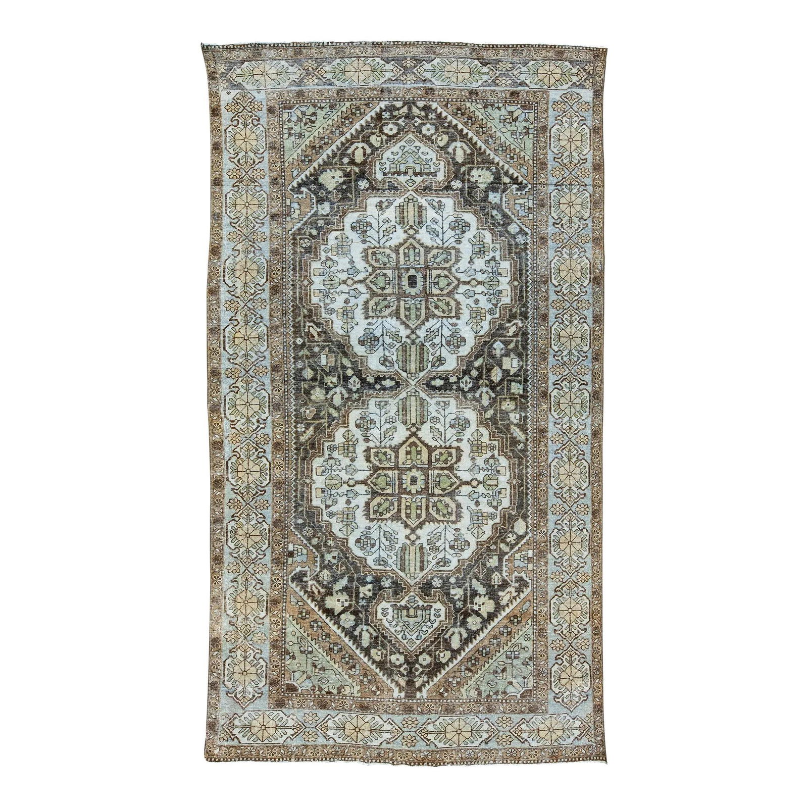 Antique Persian Mahal Wool Rug 5'6 x 9'11 Floral Design: Antique Persian Mahal Wool Rug 5'6 x 9'11 Floral Design Discover the elegance of this antique Persian Mahal hand-knotted wool rug, featuring a stunning rosette design in a rich brown color field. The
