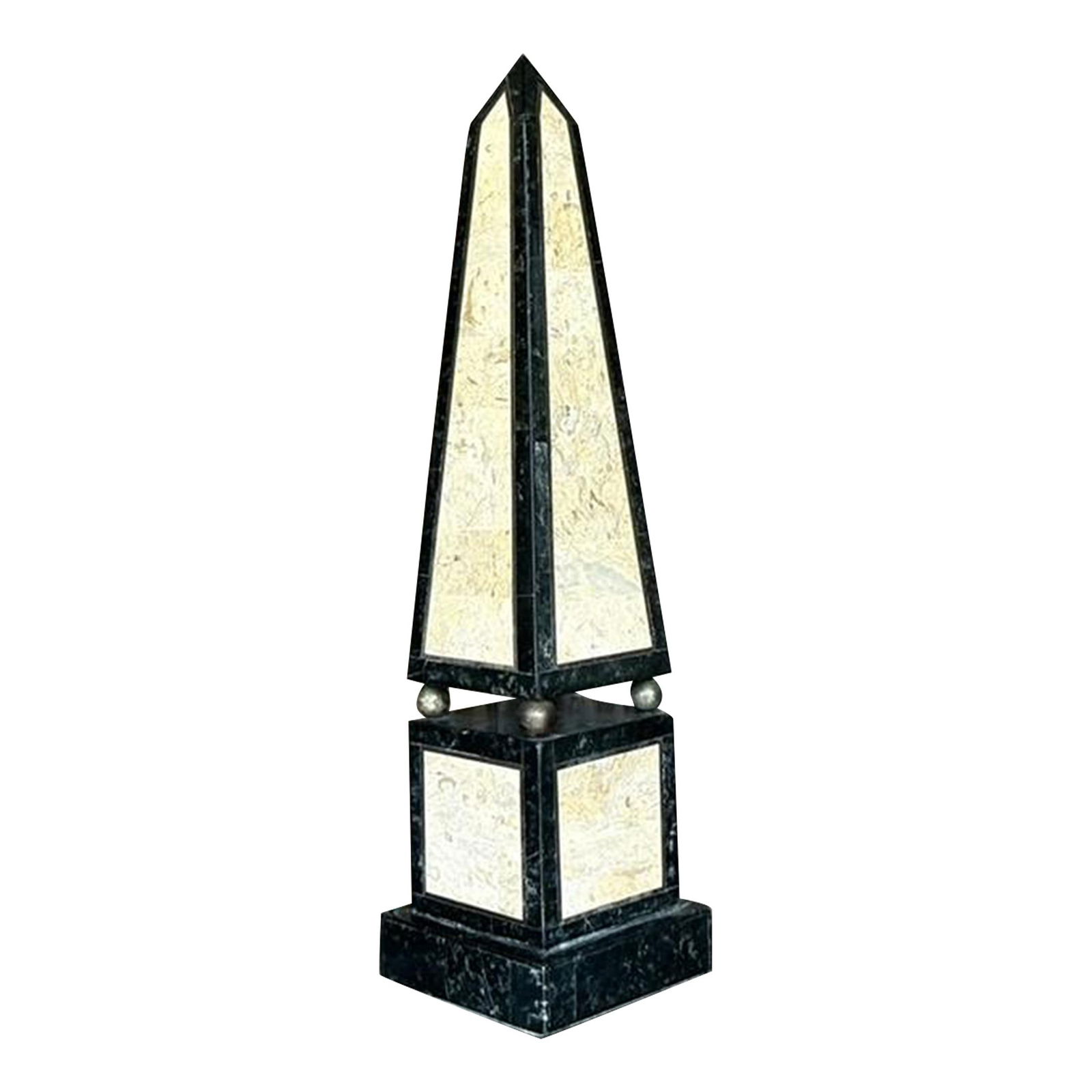 Vintage Boho Tessellated Stone Obelisks Pair 24.25in Black (1 of 4)