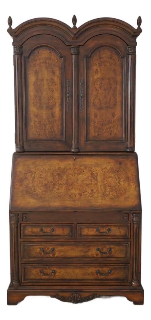 George III Style Burl Walnut Secretary Desk with Double Bonnet Top (1 of 10)