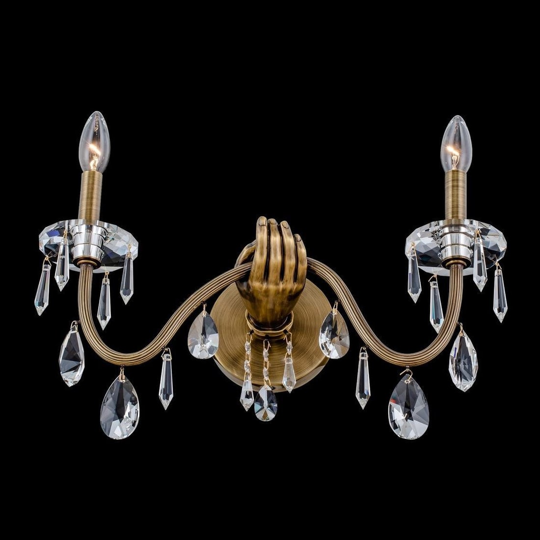 Kalco Venere Wall Sconce Clear Crystal Historic Brass 2-Light (1 of 1)