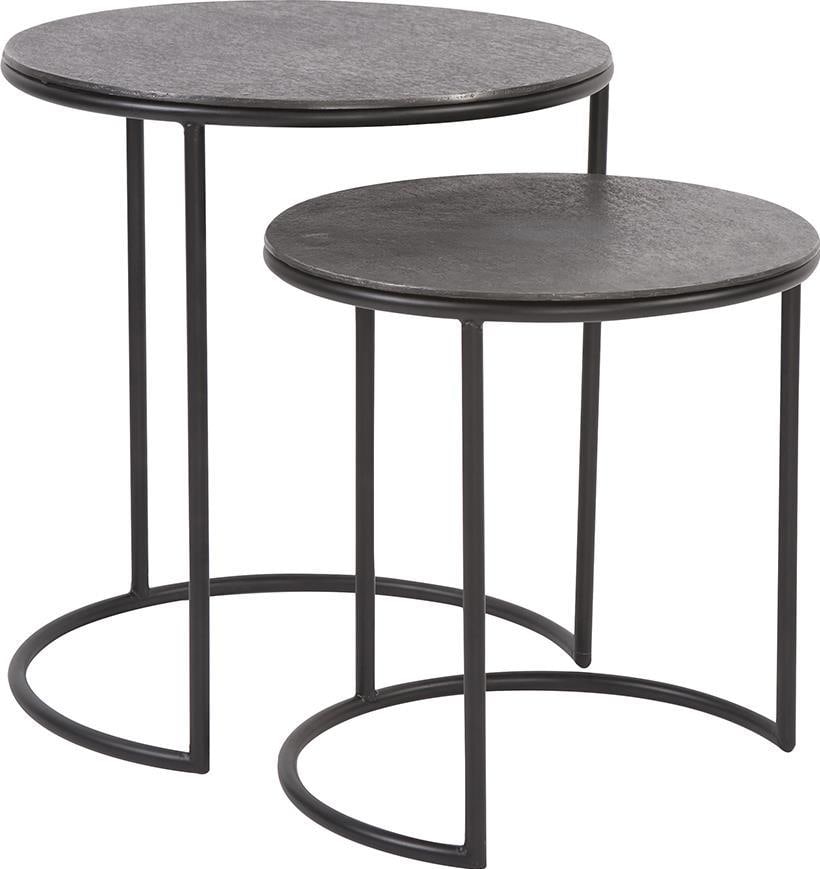 Howard Elliott Industrial Style Black Graphite Nesting Table Set: Howard Elliott Industrial Style Black Graphite Nesting Table Set Introducing the Industrial Nesting Table Duo, a stylish addition to your home decor that combines functionality with industrial charm.