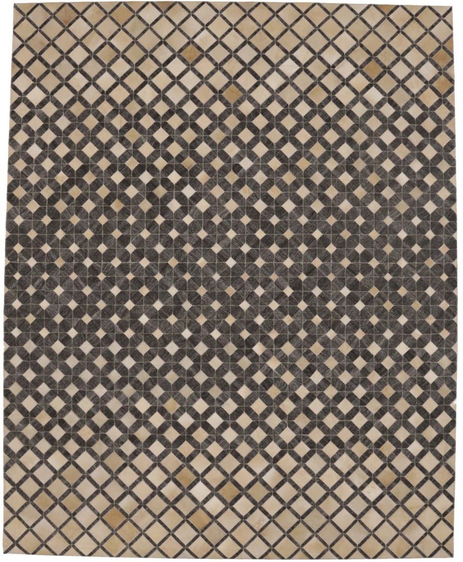 Hand-Stitched Leather Cowhide Rug Modern Geometric Design 8' x 10' (1 of 18)