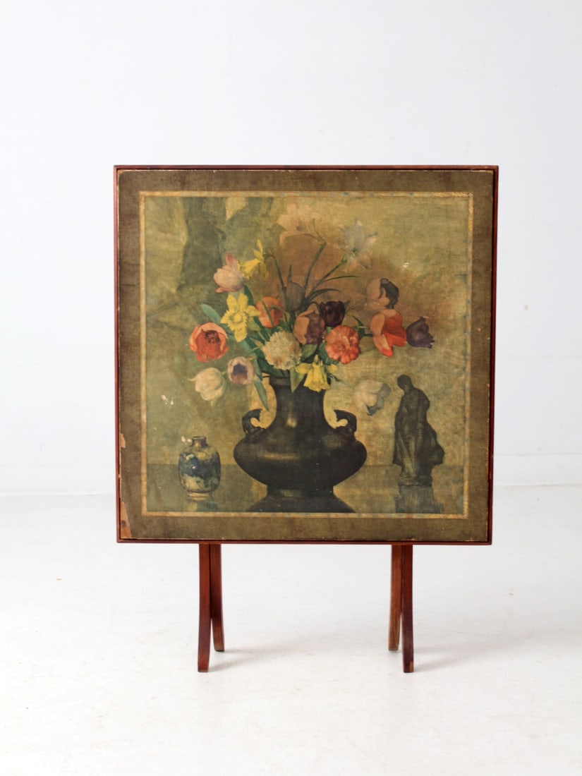 1940s Vintage Tilt-Top Table with Floral Still Life Design (1 of 12)