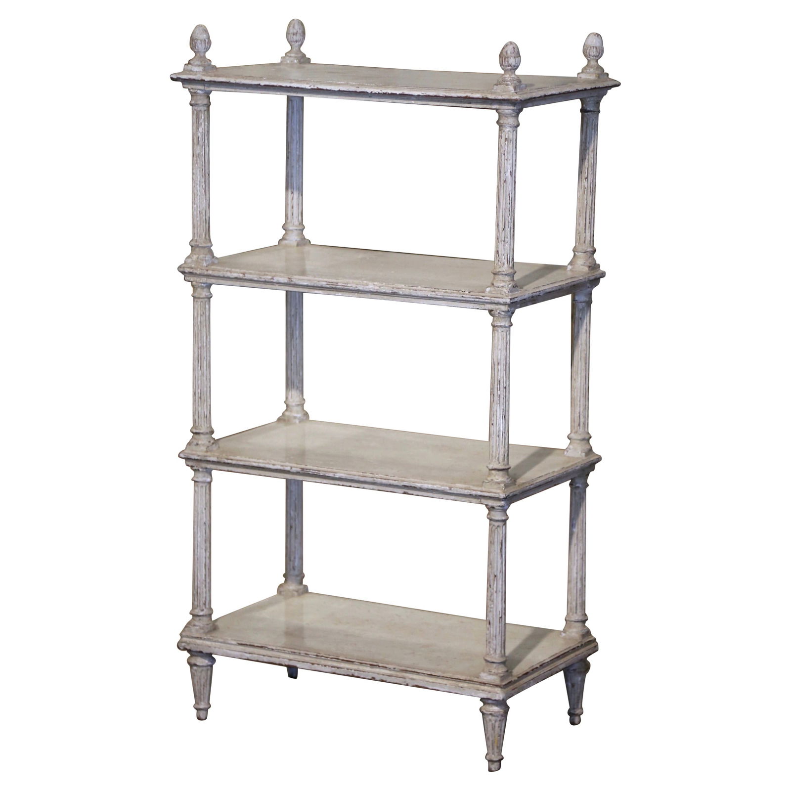 19th Century French Louis XVI Hand-Carved Oak Free Standing Shelf: 19th Century French Louis XVI Hand-Carved Oak Free Standing Shelf This exquisite 19th Century French Louis XVI carved and painted free-standing shelf is a stunning piece that brings elegance and