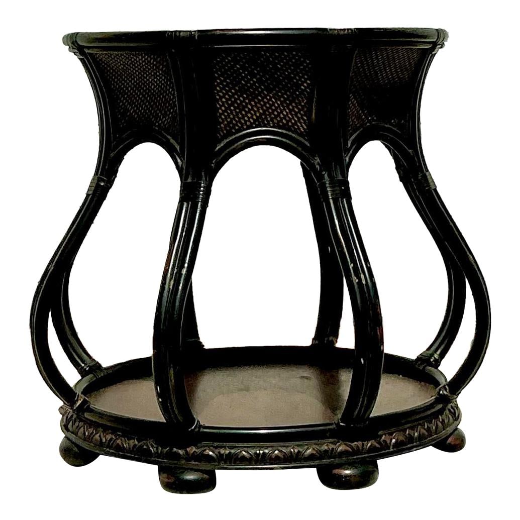 Vintage Coastal Rattan Dining Table Pedestal in Ebony (1 of 5)