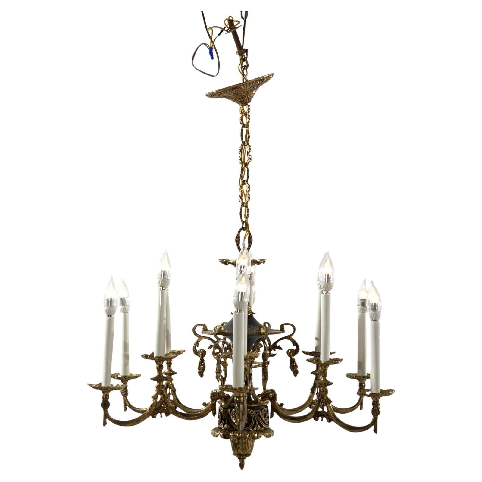 Twelve Light Ebonized Bronze Chandelier in French Empire Style circa 1930 (1 of 18)