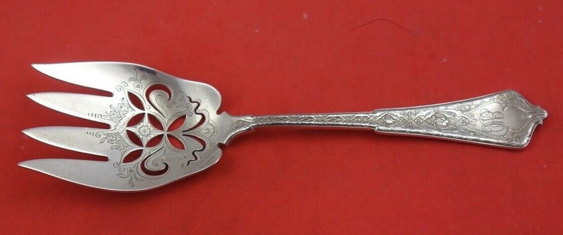 Tiffany & Co Persian Sterling Silver Buffet Fork 7 5/8 Inch Antique: Tiffany & Co Persian Sterling Silver Buffet Fork 7 5/8 Inch Antique This exquisite buffet fork is crafted from sterling silver and features the elegant Persian pattern by Tiffany & Co. Measuring 7 5/8