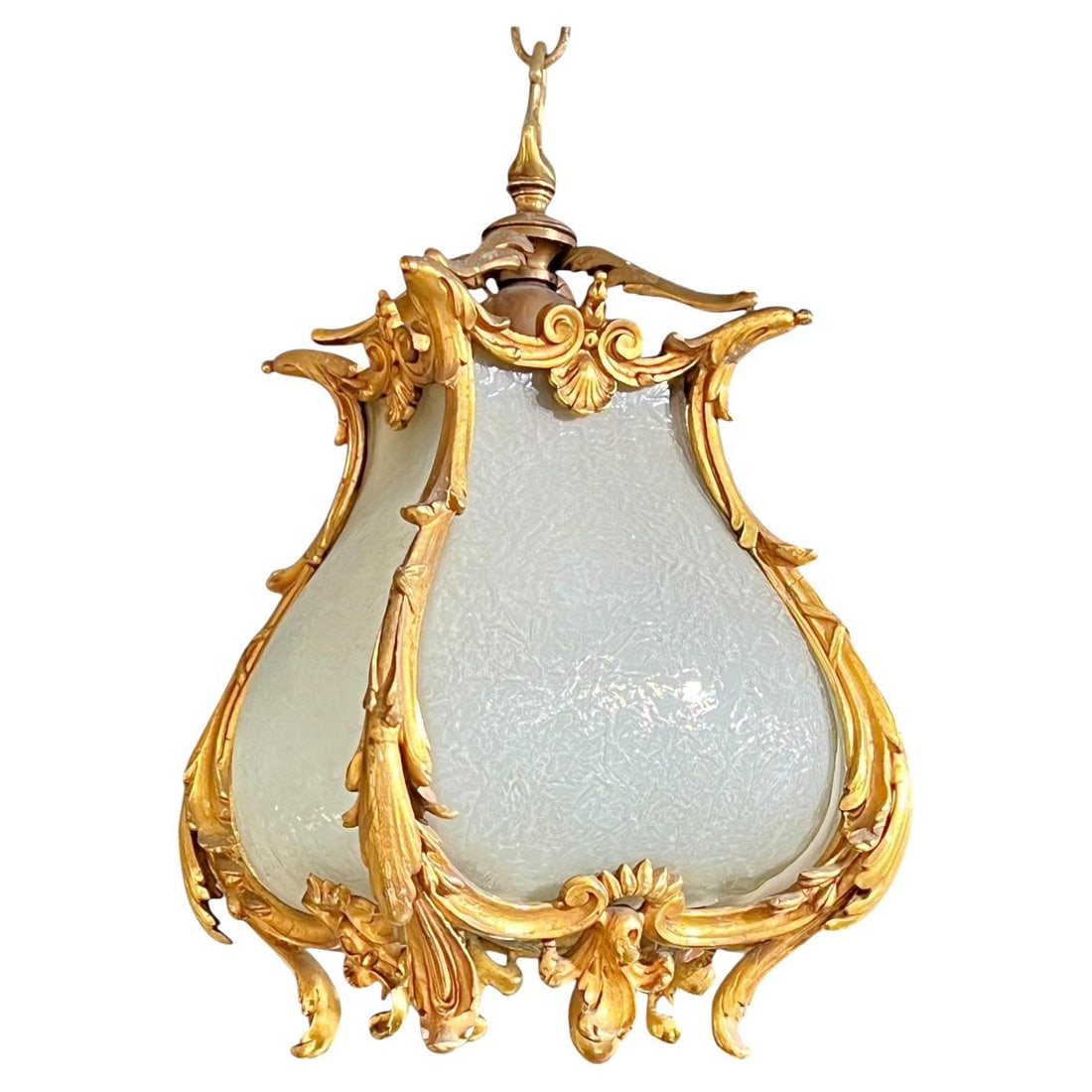 French Louis XV Style Gilt Bronze Lantern with Frosted Glass Panels (1 of 6)