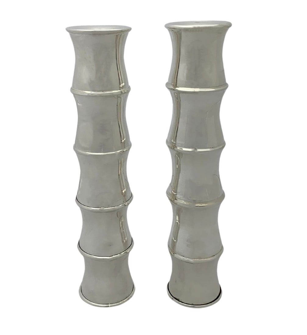 Italian 925 Sterling Silver Handmade Bamboo Vase Candlesticks 12 Inch (1 of 3)
