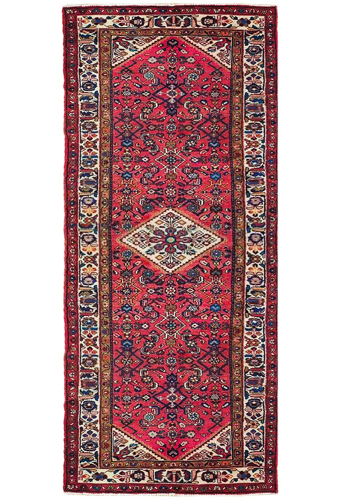 3.7 x 10.4 Handmade Persian Tabriz Herati Runner Red Pink (1 of 6)