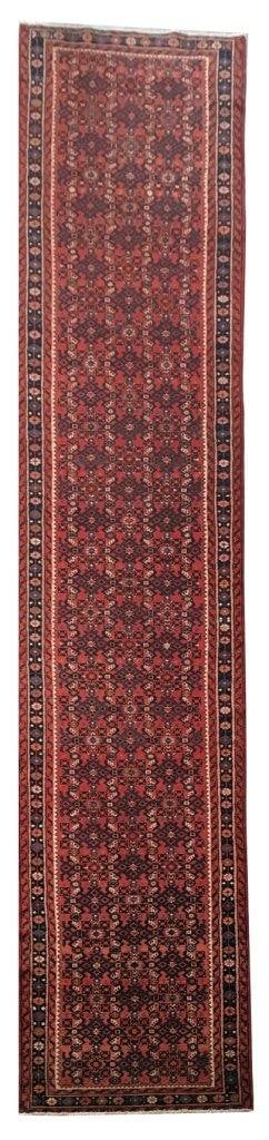 Handcrafted 2'11" x 16'10" Red Orange Persian Hamadan Rug: Handcrafted 2'11" x 16'10" Red Orange Persian Hamadan Rug Free continental US Shipping Transform your space with this exquisite 2.11 x 16.10 Red Orange Soft Texture Persian Hamadan Rug. Handcrafted by