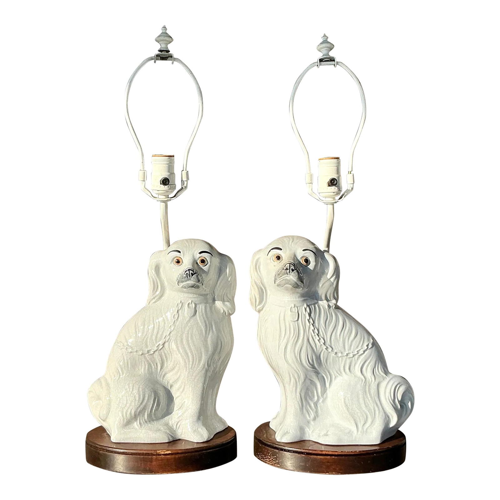 Vintage Staffordshire Dog Lamps Pair Glazed Ceramic Regency Style (1 of 7)