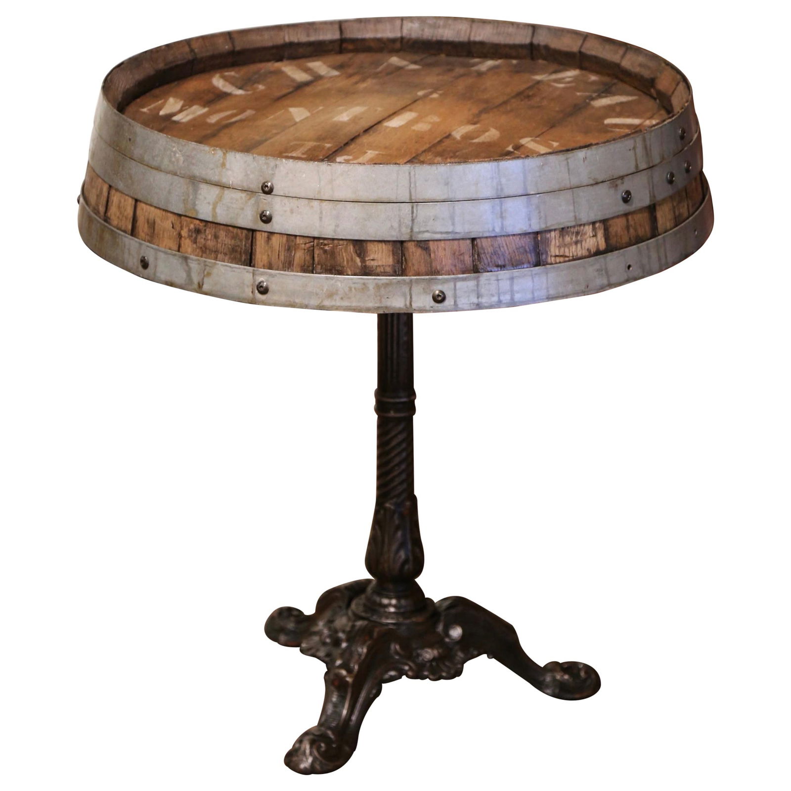 Antique French Bistro Table with Oak Barrel Top and Cast Iron Base (1 of 8)