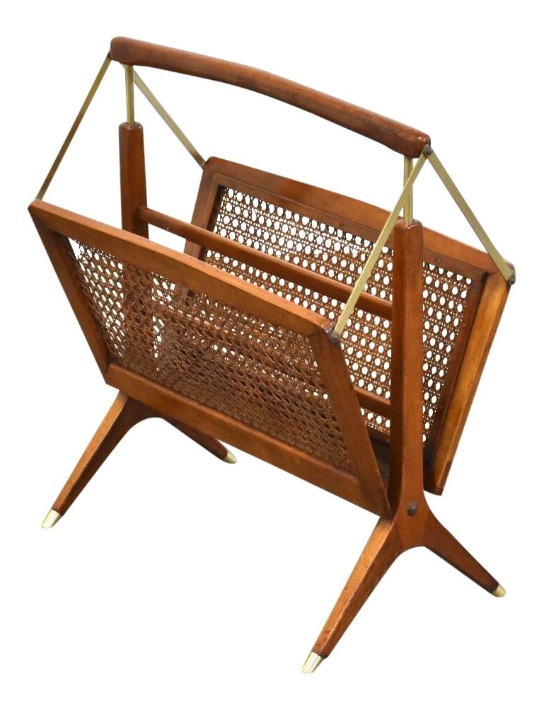 Rare 1960s Cesare Lacca Italian Magazine Rack with Cane and Brass (1 of 8)