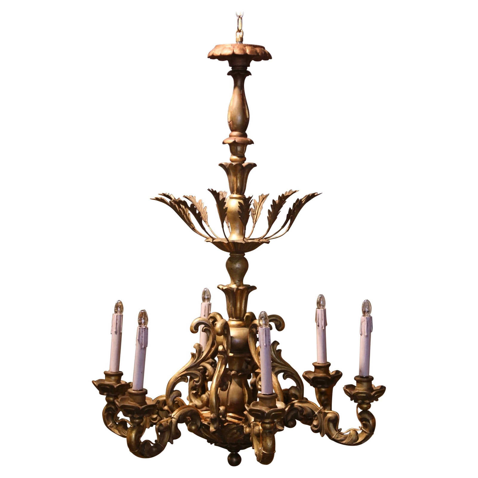 Antique French Rococo Giltwood Six-Light Chandelier Set of 2 (1 of 6)