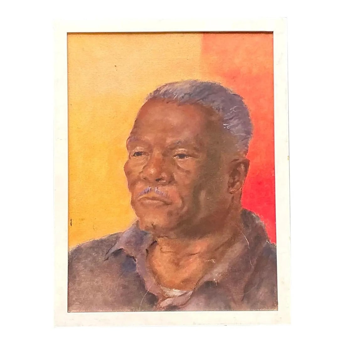 Framed Mid-Century Oil Portrait of Gentleman on Canvas: Framed Mid-Century Oil Portrait of Gentleman on Canvas This original oil portrait on canvas is a striking example of mid-to-late 20th-century figurative art. Featuring a dignified older gentleman with