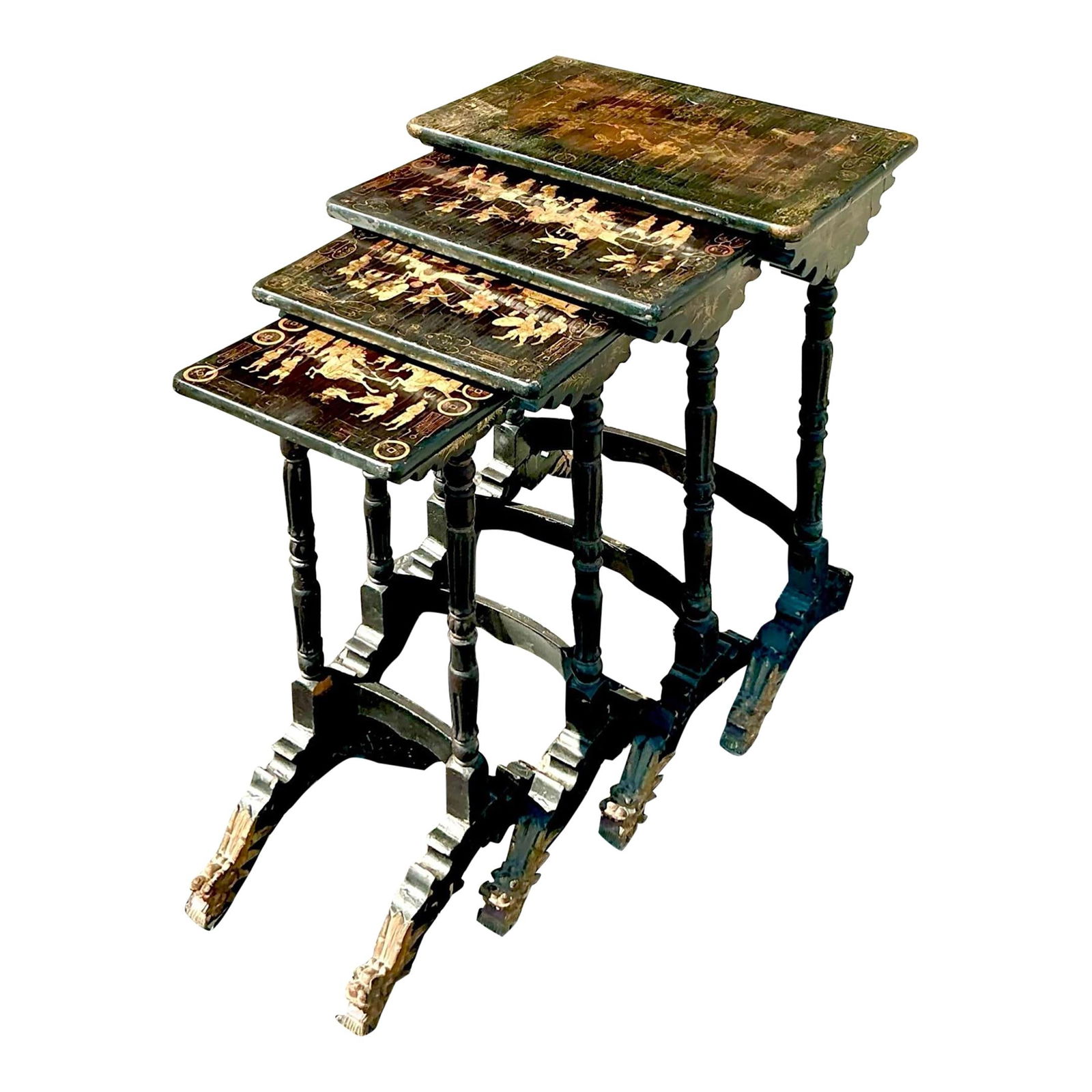 Exquisite Vintage Asian Gilt Dragon Nesting Tables Set of 4 (1 of 9)