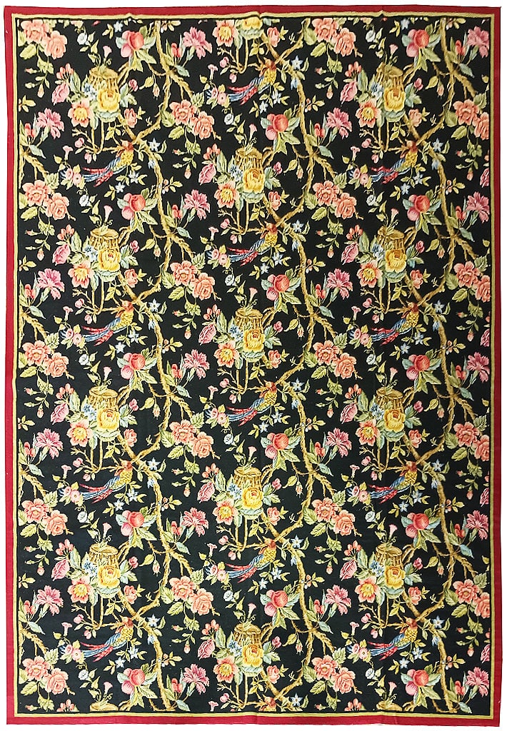 Elegant 9.0 x 11.9 ft Black English Garden Needlepoint Rug (1 of 8)