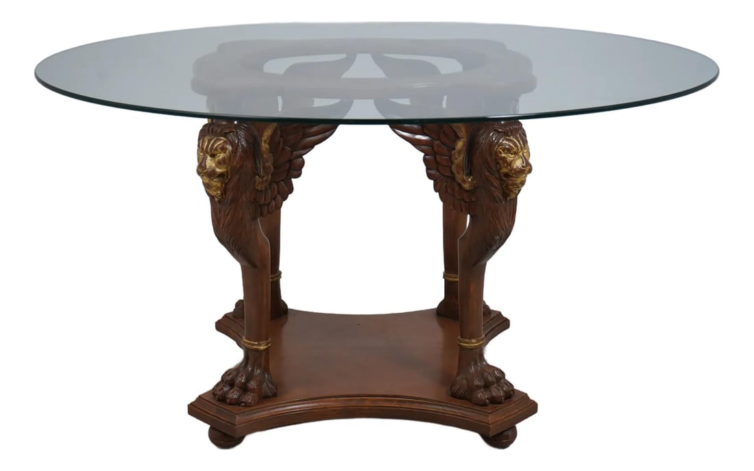 Elegant Griffin Base Glass Top Dining Table with Gold Highlights (1 of 10)