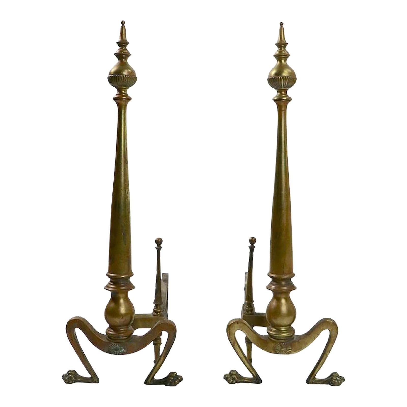 Elegant Pair of Classical Brass Andirons for Fireplace (1 of 9)
