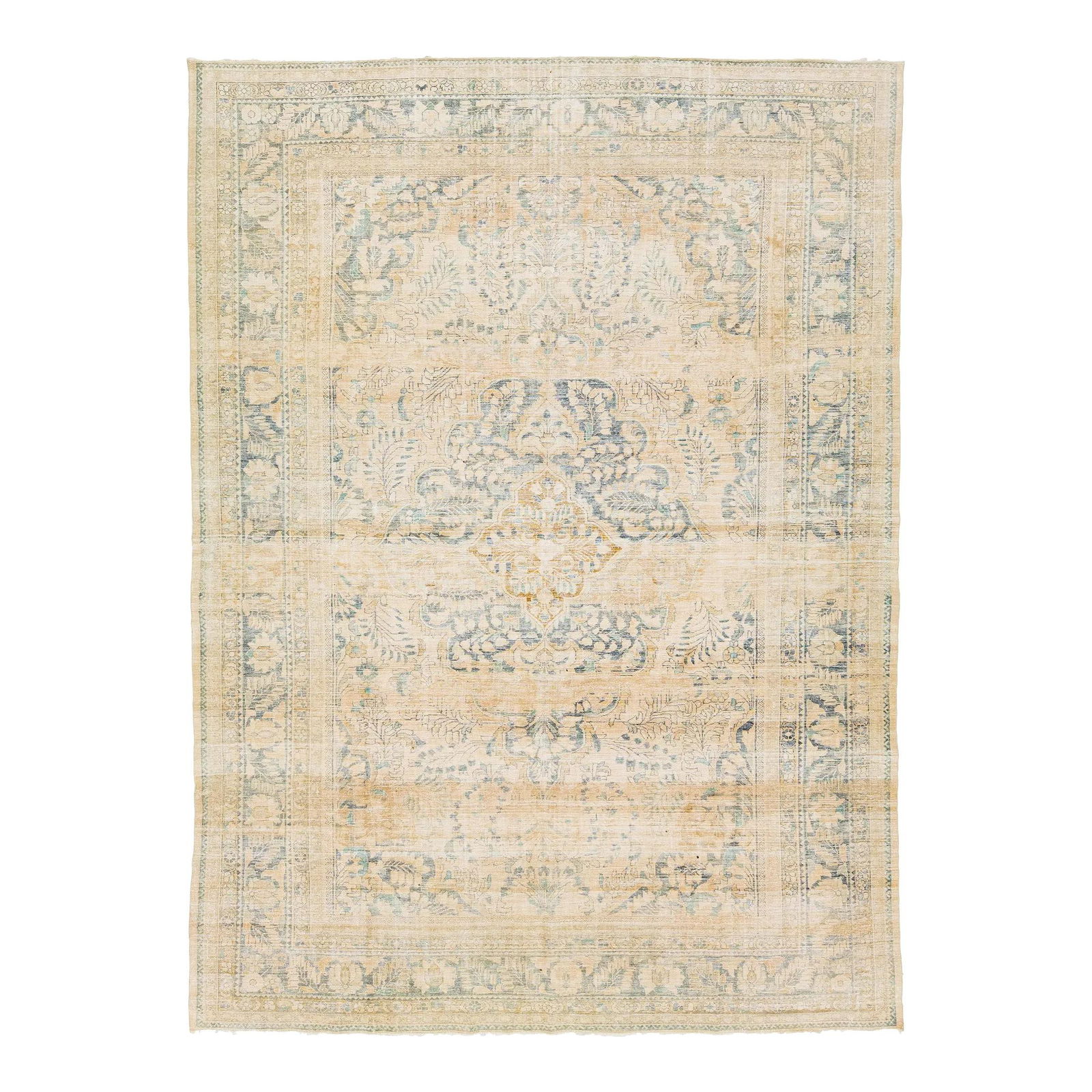 Antique 1910s Persian Malayer Beige Wool Rug Medallion Design 10'4 x 14'2 (1 of 9)