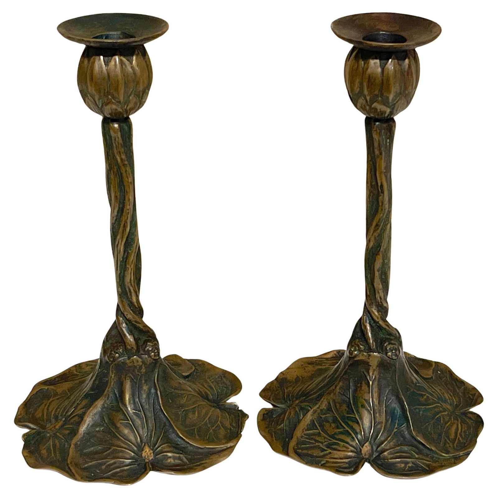 Set of 2 Art Nouveau Bronze Candlesticks by CH Barr 1902 (1 of 16)