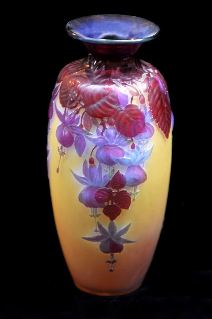 Emile Galle Floral Art Glass Vase Fuchsia Colors Circa 1900 (1 of 3)
