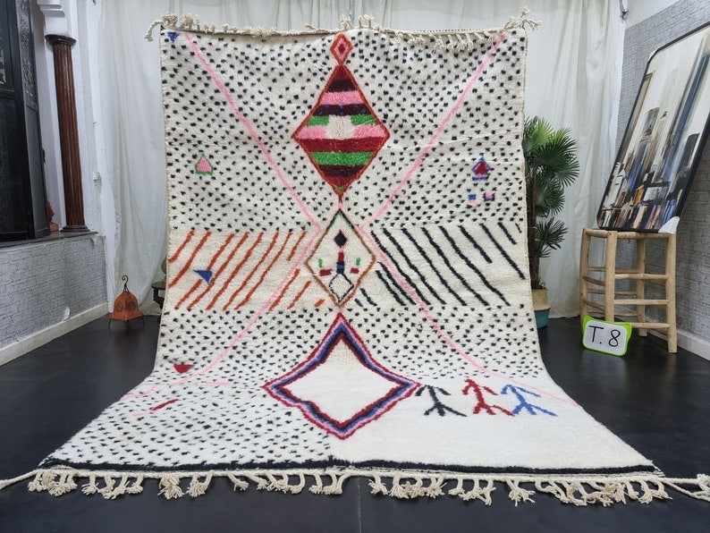 Authentic Handmade Moroccan Berber Rug 9.84 x 6.56 Feet: Authentic Handmade Moroccan Berber Rug 9.84 x 6.56 Feet Experience the beauty of authentic craftsmanship with this stunning handmade Moroccan Berber rug. Handwoven in the Atlas Mountains by skilled lo