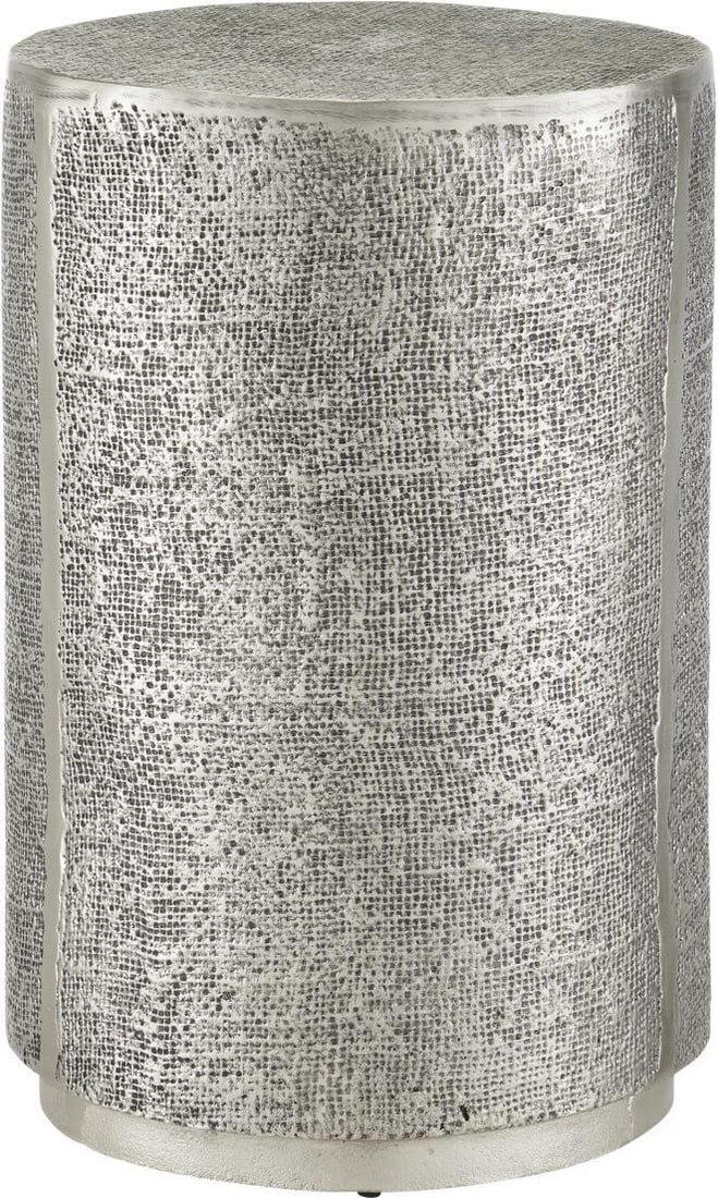 Currey Kabeen Antique Style Silver Accent Table 19H 12.5W 12.5D: Currey Kabeen Antique Style Silver Accent Table 19H 12.5W 12.5D Enhance your living space with this Antique Style Silver Kabeen Table, designed to bring an elegant touch to your decor. Crafted from du