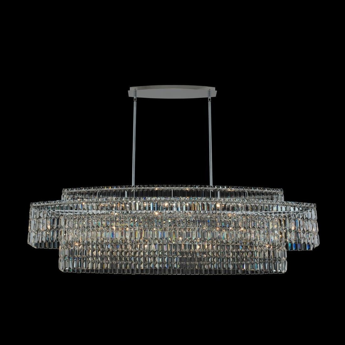 Kalco Livelli 60 Inch Contemporary Island Light with Crystal and Chrome Finish: Kalco Livelli 60 Inch Contemporary Island Light with Crystal and Chrome Finish Elevate your space with the Livelli Elegant Chrome 60" Island Light, a striking addition to contemporary interiors. This